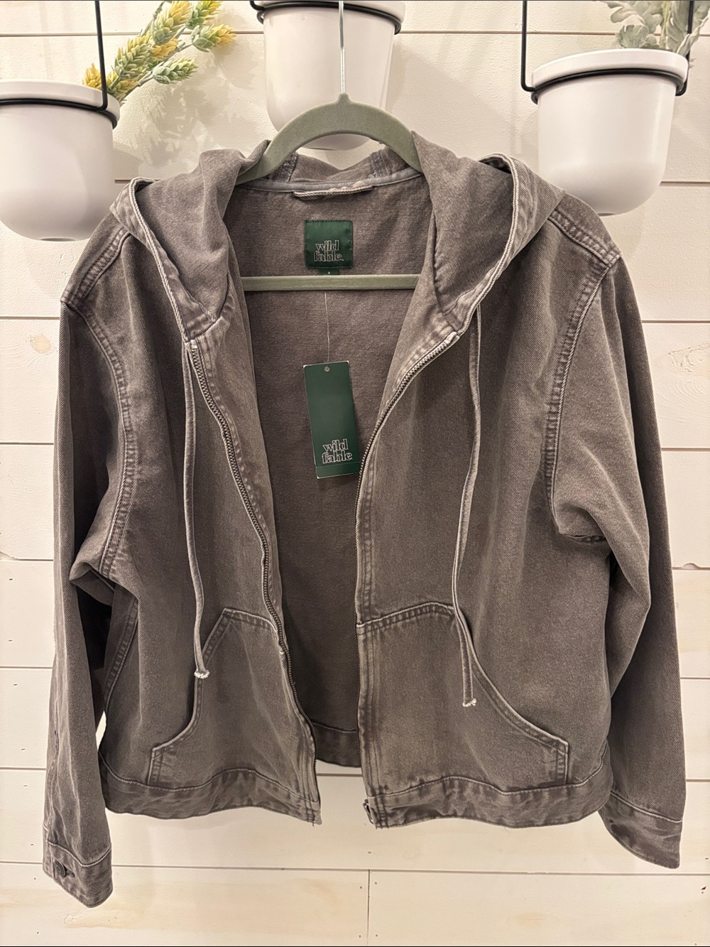New With Tags Gray Washed Hooded Zip Jacket